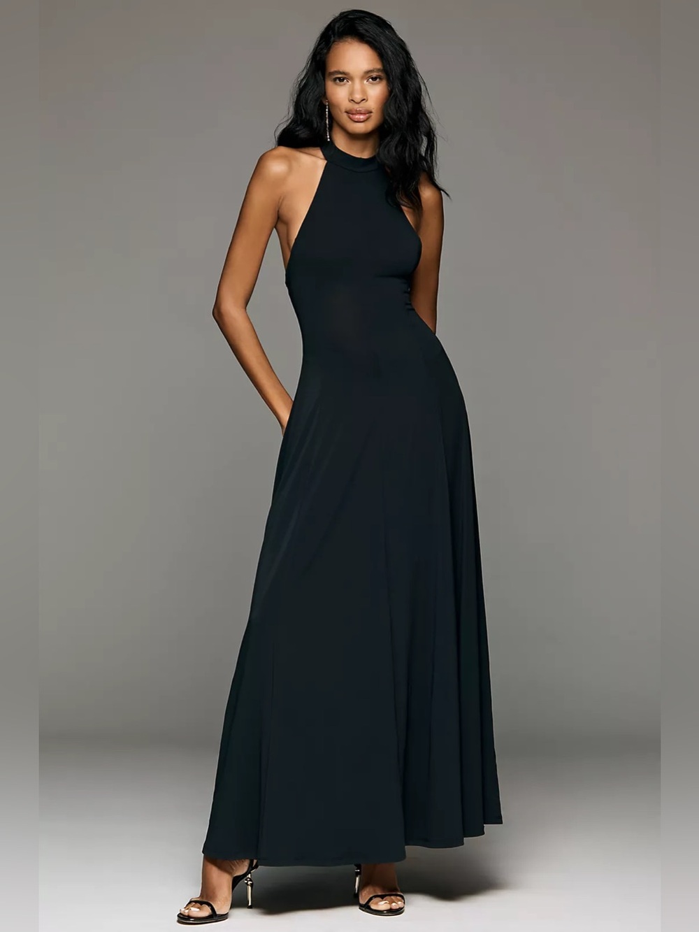 NWT By Anthropologie Sexy Halter Open-Back A-Line Maxi Dress Black Size XSmall